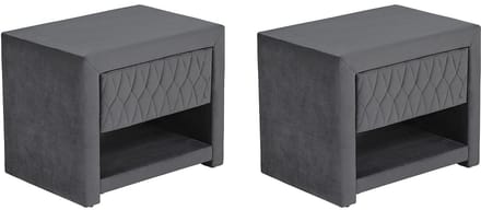 Vente-unique Set van 2 nachtkastjes – 1 lade en 1 opbergvak – Fluweel – Grijs – DANIELE