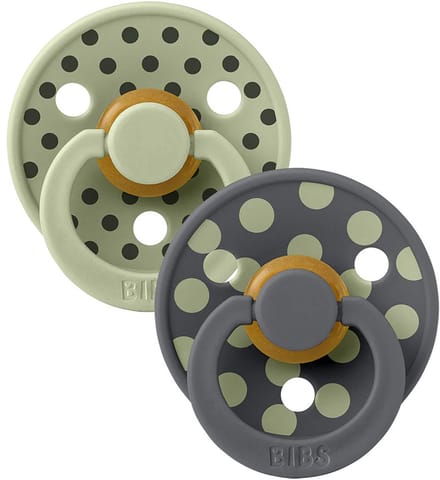 BiBs Studio Polka Fopspeen - Rond - 2 Stuks - 0-6 Mnd - Sage / Iron