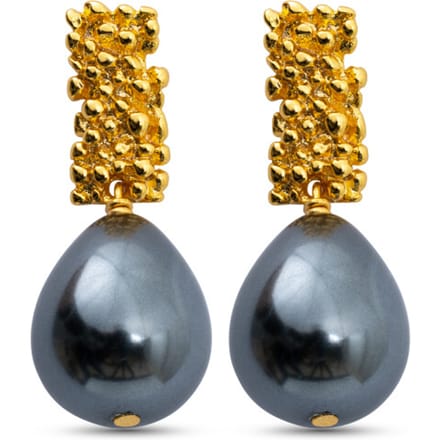 Uzurii Royal pearl oorbellen black, 18k verguld