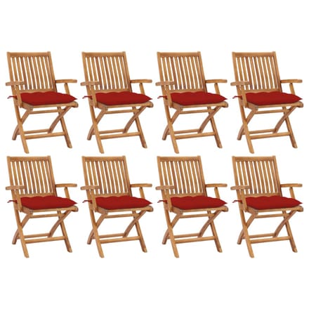 vidaXL - Opklapbare - stoelen - met - kussens, - 8 - stuks, - massief - teakhout