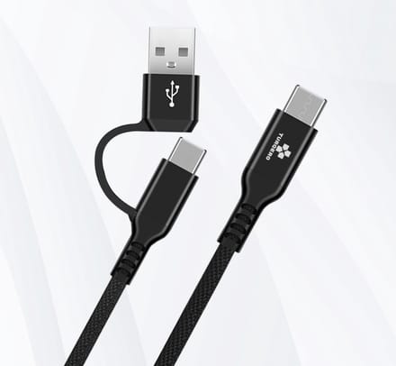 Turqero 2-in-1 Multifunctionele USB-A & USB-C naar USB-C Kabel 60W – 2 meter - Nylon - Fast charge - Oplaadkabel