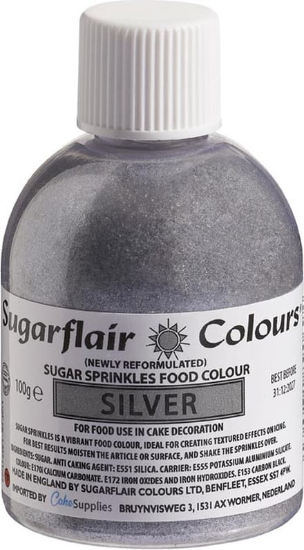Sugarflair Sugar Sprinkles - Silver - 100g - Gekleurde Suiker - Eetbare Taartdecoratie