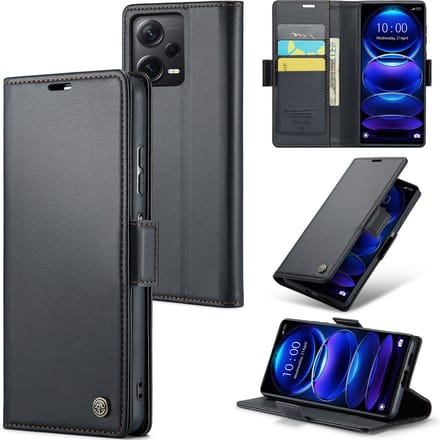 CaseMe Wallet Case met RFID Bescherming en Magneetsluiting voor Redmi Note 12 Pro+ 5G _ Zwart