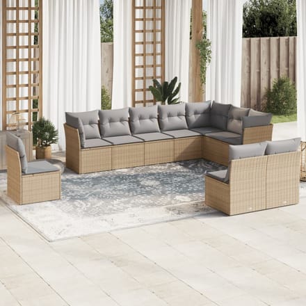 vidaXL - 10-delige - Loungeset - met - kussens - poly - rattan - beige