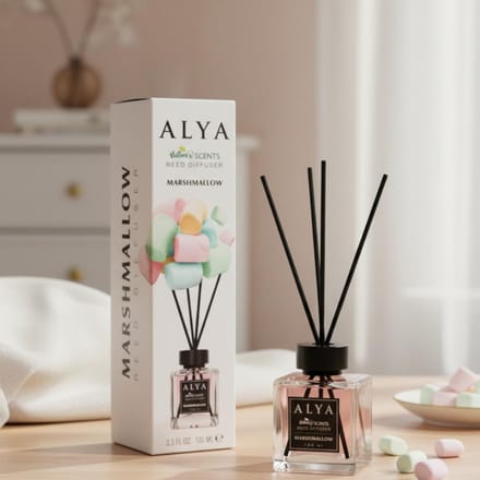 Alya - Geurstokjes - Marshmallow - 100ml - Elegante Glasfles