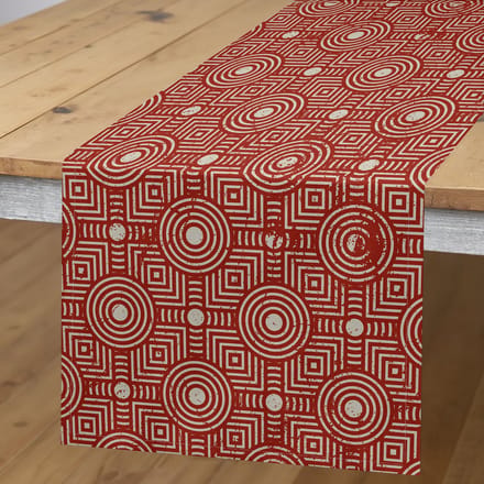 Geometrische tafelloper – 40x225 cm – Paprika/Grijs-Geel