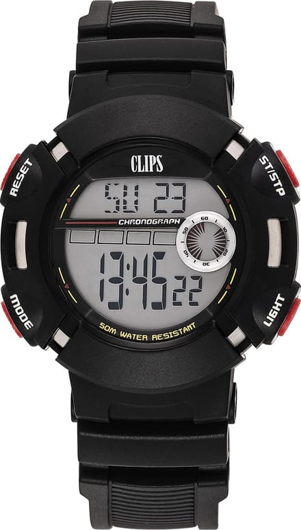 Clips 557-6010-44 Horloge - Rubber - Zwart - Ø 48 mm
