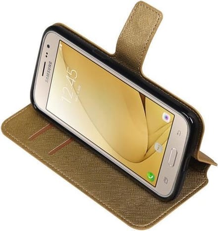 Goud Samsung Galaxy J2 2016 TPU wallet case booktype hoesje HM Book