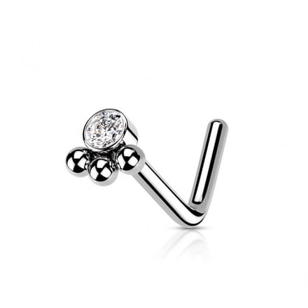 Neuspiercing PVD L-bend 3 Beaded Ball Cluster 0.8x6x3 - zilver - LMPiercings