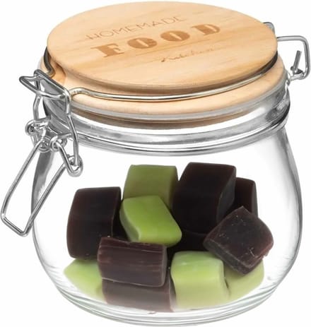 5Five Weckpot/voorraadpot - 500 ml - glas - houten deksel en beugelsluiting - luchtdichte afsluiting