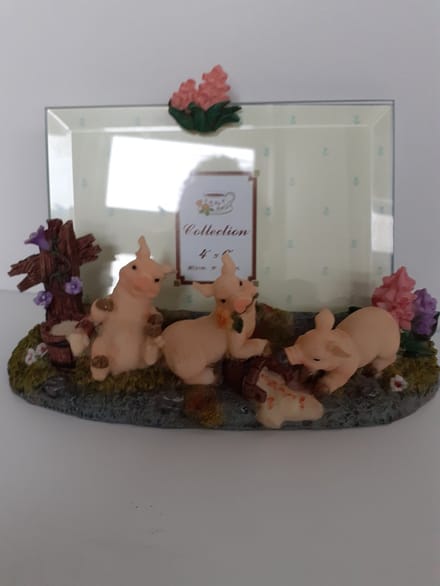 Varken beeld fotolijst met 3 varkentjes beeldig van Unique Collections 12x19x9 cm