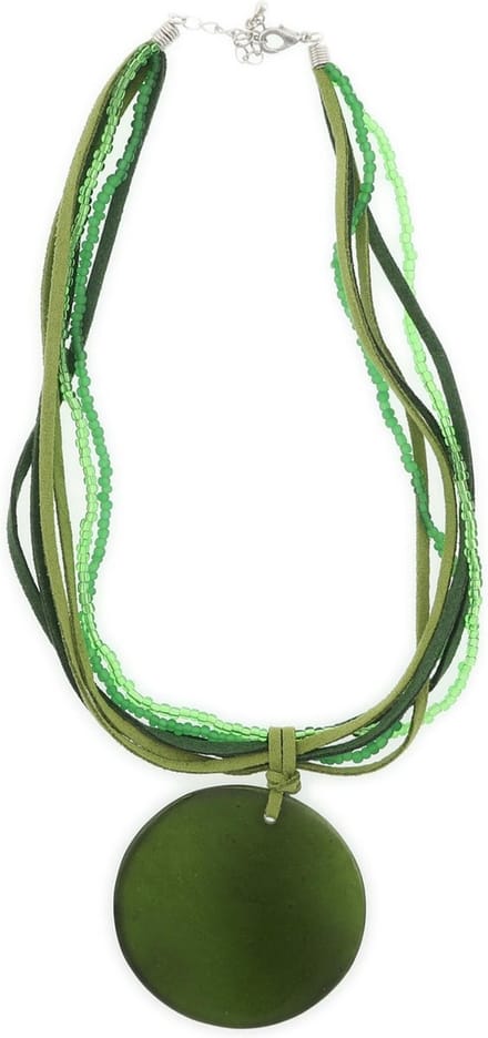 Behave - Ketting groen met ronde schelp hanger - Modeaccessoire voor boho stijl - Lengte 45 cm