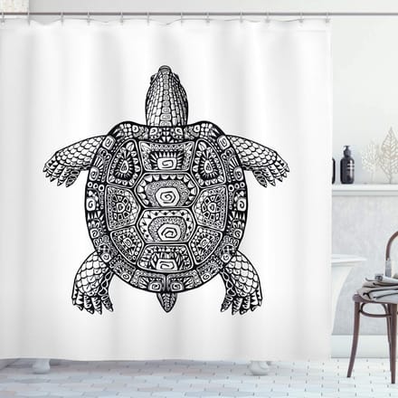ABAKUHAUS douchegordijn schildpad – Paisley 175x220 cm – wit/zwart