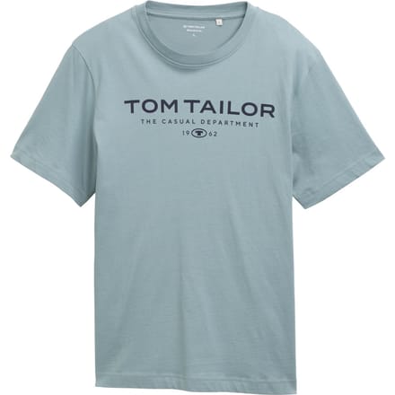 Tom Tailor - Katoenen T-shirt met logo-print - Maat M - grey mint