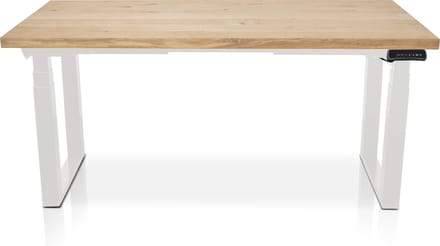 Zit-sta bureau met massief eiken blad 120 x 80 cm - MRC PRO Solid NEN-EN 527 - elektrisch verstelbaar - frame wit- 125 cm hoog - 200KG draagvermogen
