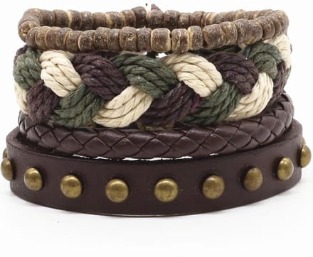 Amanto Armbanden Cilvan - Kralen - Touw- Leer - 4-delig - Aanpasbaar
