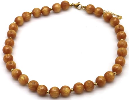 Ketting met acryl kralen - RVS - bruin - 40-45 cm