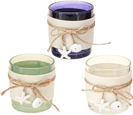 Theelichthouder glas maritiem theelicht blauw groen wit 7,5cm 3st