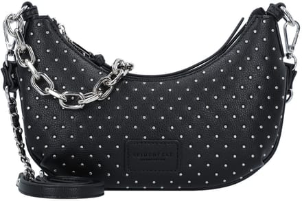 SEIDENFELT MANUFAKTUR Schoudertas Jomala Halfmoon Pochette Bag Black With Tiny Rivets Zwart