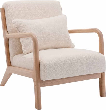 sweeek - Scadinavische fauteuil van naturelkleurig hout en getextureerde bouclé - lorens