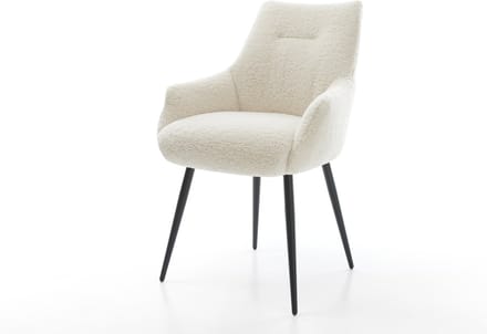 Gestoffeerde-stoel Alja-Flex met armleuning 4-poot conisch zwart teddy beige pocketveer kern