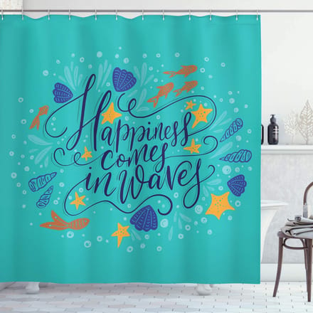 ABAKUHAUS Strand-Zitat Douchegordijn – Seashell Teal – 175x180 cm