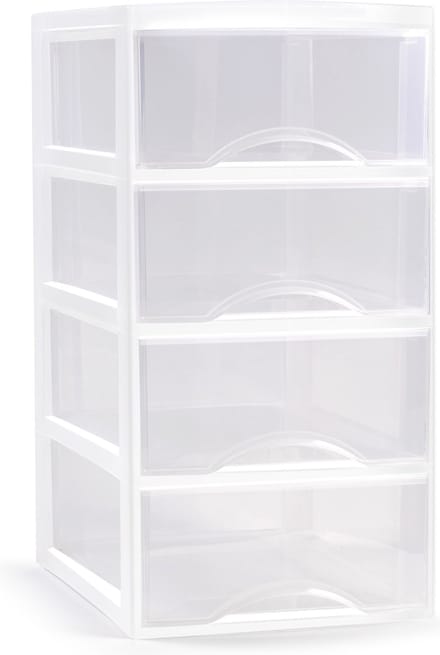 Plasticforte Ladeblokje/bureau organizer met 4x lades - transparant/wit - L18 x B25 x H33 cm