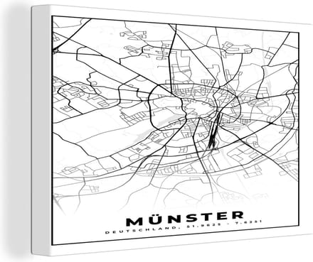 Canvas Schilderij Münster - Stadskaart - Plattegrond - Kaart - 30x20 cm - Wanddecoratie