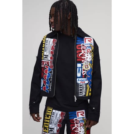 Oversized Boxy Overhemd Met Stapelprint | Black | Size Small