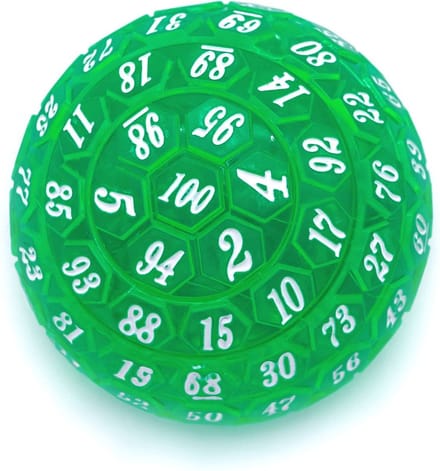 Lapi Toys - D100 dobbelsteen - D100 dice - DnD Polydice - 1 stuk - Acryl - Dungeons and Dragons - D&D - Pathfinder - RPG - Groen