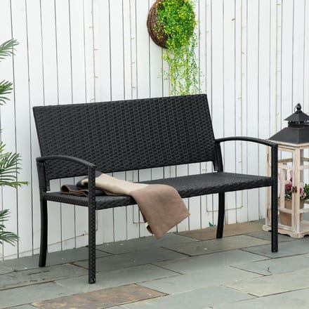 MODFU - Tuinbank 2-Zits - Stalen Frame - Polyrattan Vlechtwerk - Zwart