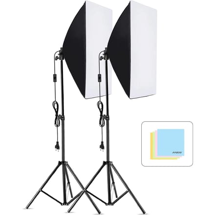 Andoer Studio Fotografie Softbox Kit met 50x70cm Softbox * 2 + 2M Metalen Statief * 2 voor Live EU Plug zwart