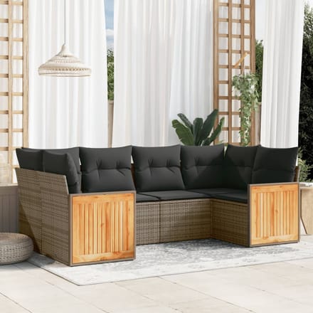 vidaXL - 6-delige - Loungeset - met - kussens - poly - rattan - grijs