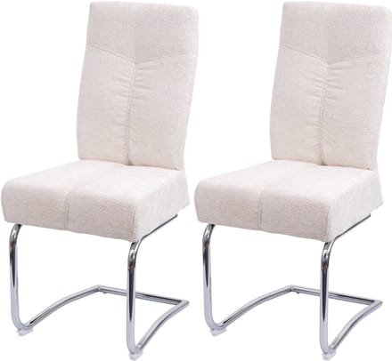 Set van 2 eetkamerstoelen MCW-G56, keukenstoel sledestoel fauteuil, metaal stof/textiel chenille ~ crème