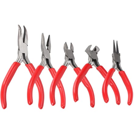 Ensemble de 5 pinces à bijoux mini en acier, coupeur, outils DIY faits à la main, kit, nez rond, long, coudé red