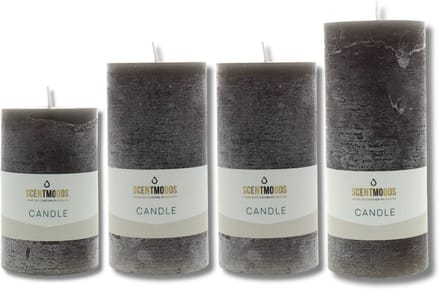 Scentmoods Rustieke Kaars Set Zwart – Set van 4 Stompkaars en Dinerkaars met een Chique Uitstraling