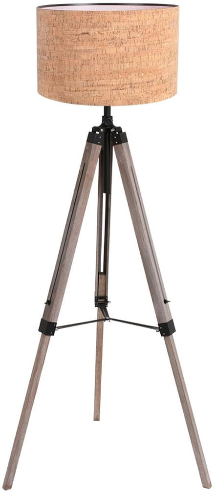 Triek 4344ZW Vloerlamp – Eigentijdse Driepoot met Uitschuifbare Hoogte, Kurk en Metaal, Mexlite