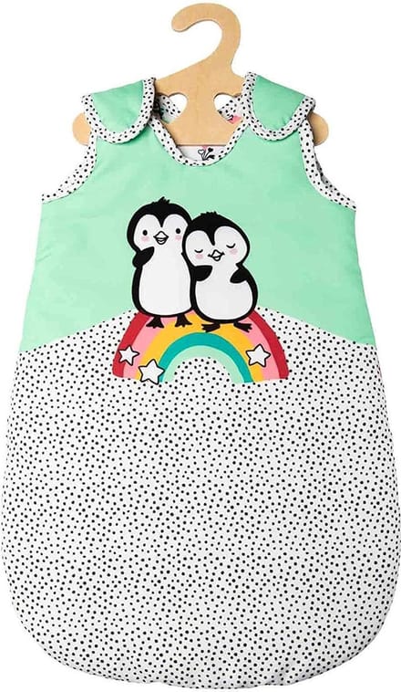Heless Poppenslaapzak Pinguïn Fluweel Groen/wit