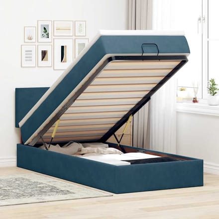 vidaXL - Ottoman - bed - met - matras - 90x200cm - fluweel - donkerblauw