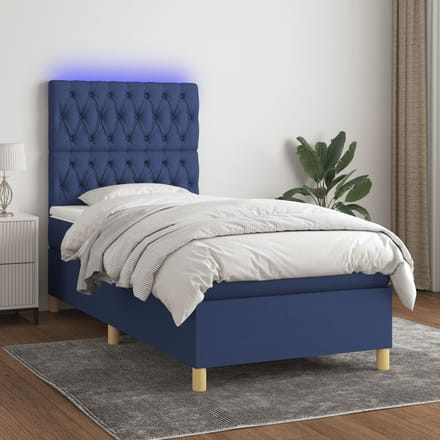 vidaXL - Boxspring - met - matras - en - LED - stof - blauw - 100x200 - cm