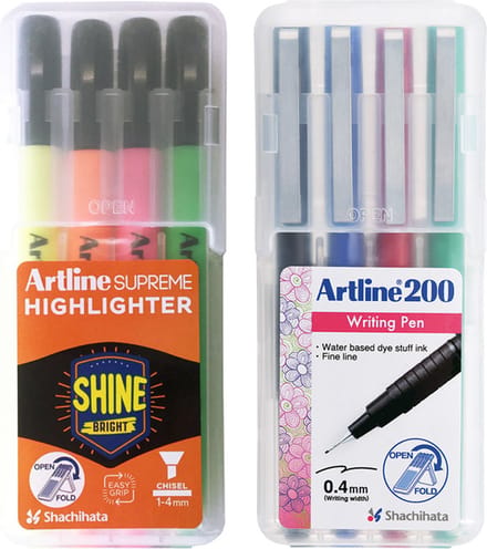 ARTLINE Office Kit -1 Set van 4 Fluostiften + 1 Set van 4 Fineliners - Verschillende kleuren