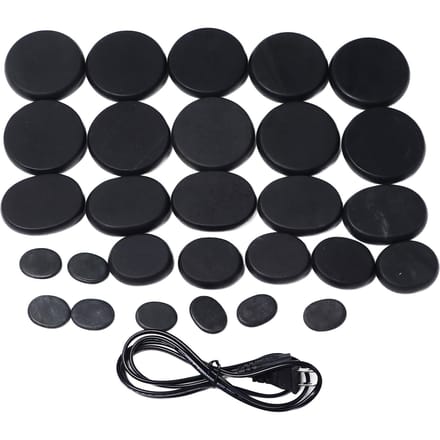 Massageset met warme stenen, inclusief aluminium verwarmer en verschillende maten voor lichaamsontspanning en spa-plezier. US Plug black