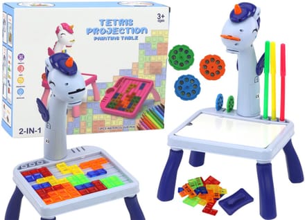 Playos® - 2 in 1 Projector - Vormenpuzzel - Blauw - Giraffe Projector - 24 Patronen - Tekentafel - Educatief Speelgoed