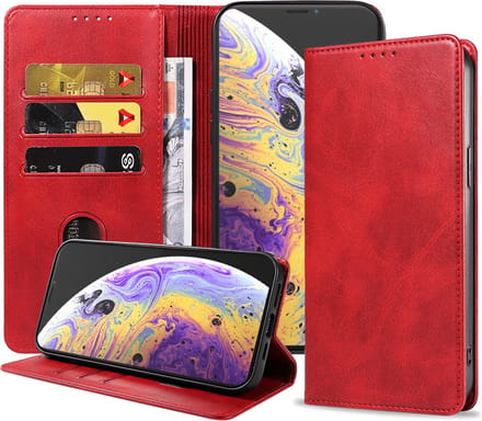 Smartphonica iPhone X/Xs leren hoesje met magnetische sluiting - Rood geschikt voor Apple iPhone X/10;Apple iPhone Xs