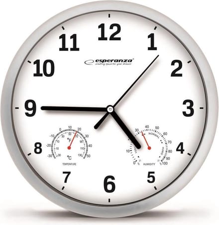 Esperanza Wandklok Lyon - Wit - 25 cm - inclusief temperatuur- en luchtvochtigheidsmeter
