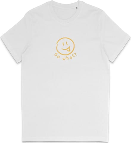 Grappig Heren Dames T Shirt So What? Nou En? - Minimalistische Smiley Print - Wit- L