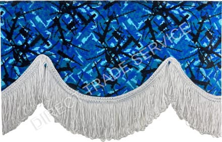 Raamband Deense pluche blauw met franjes - vrachtwagen - 230x18 cm