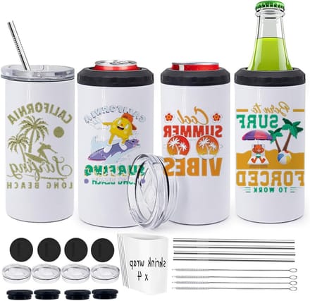 Blanco Tumblers - Can Cooler Set - Dranken Koel Houden - 4-in-1 Set - 16oz 4 Pack - Wit