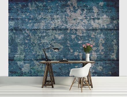 Abstract Painted Wood Texture Blue Photo Wallcovering