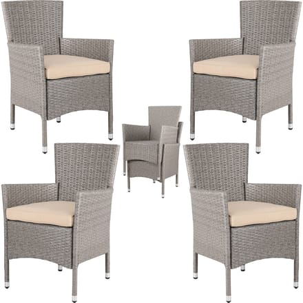 Casaria Polyrattan Tuinstoelen – 4 Stuks Stapelbaar & Kussens – Beige